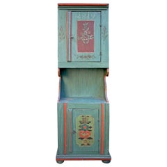 Green-Blue Floral Painted Two Door Cabinet, Dated 1819