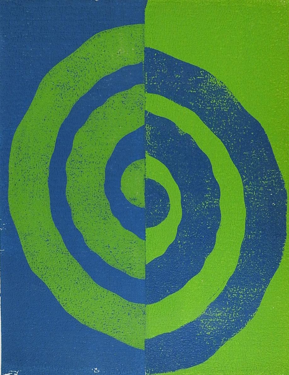 American Green & Blue Abstract Spriral Block Print