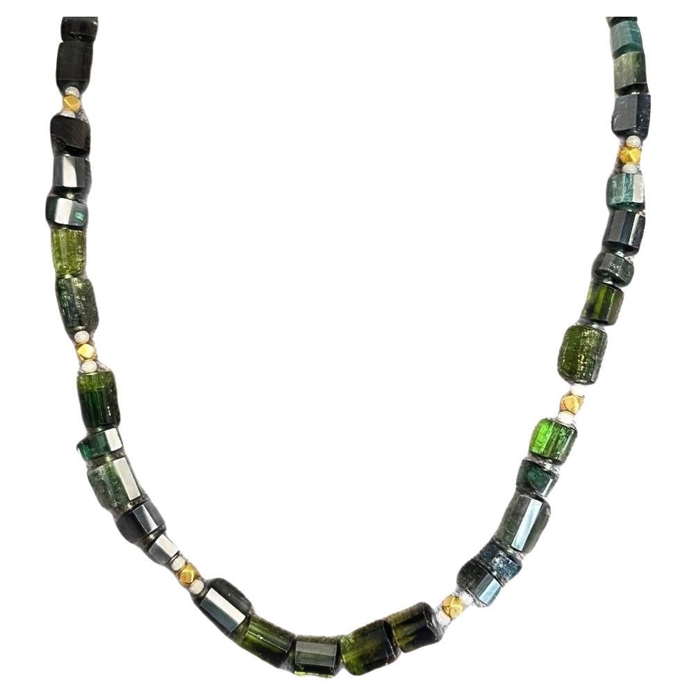Collier en perles de tourmaline verte, bleue et sarcelle, or 14k et 18k, 20 pouces en vente