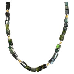 Collier en perles de tourmaline verte, bleue et sarcelle, or 14k et 18k, 20 pouces