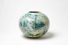 Green/blue and white glazed ceramic vase by Gisèle Buthod Garçon, circa 1980-90