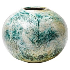 Green/blue and white glazed ceramic vase by Gisèle Buthod Garçon, circa 1980-90