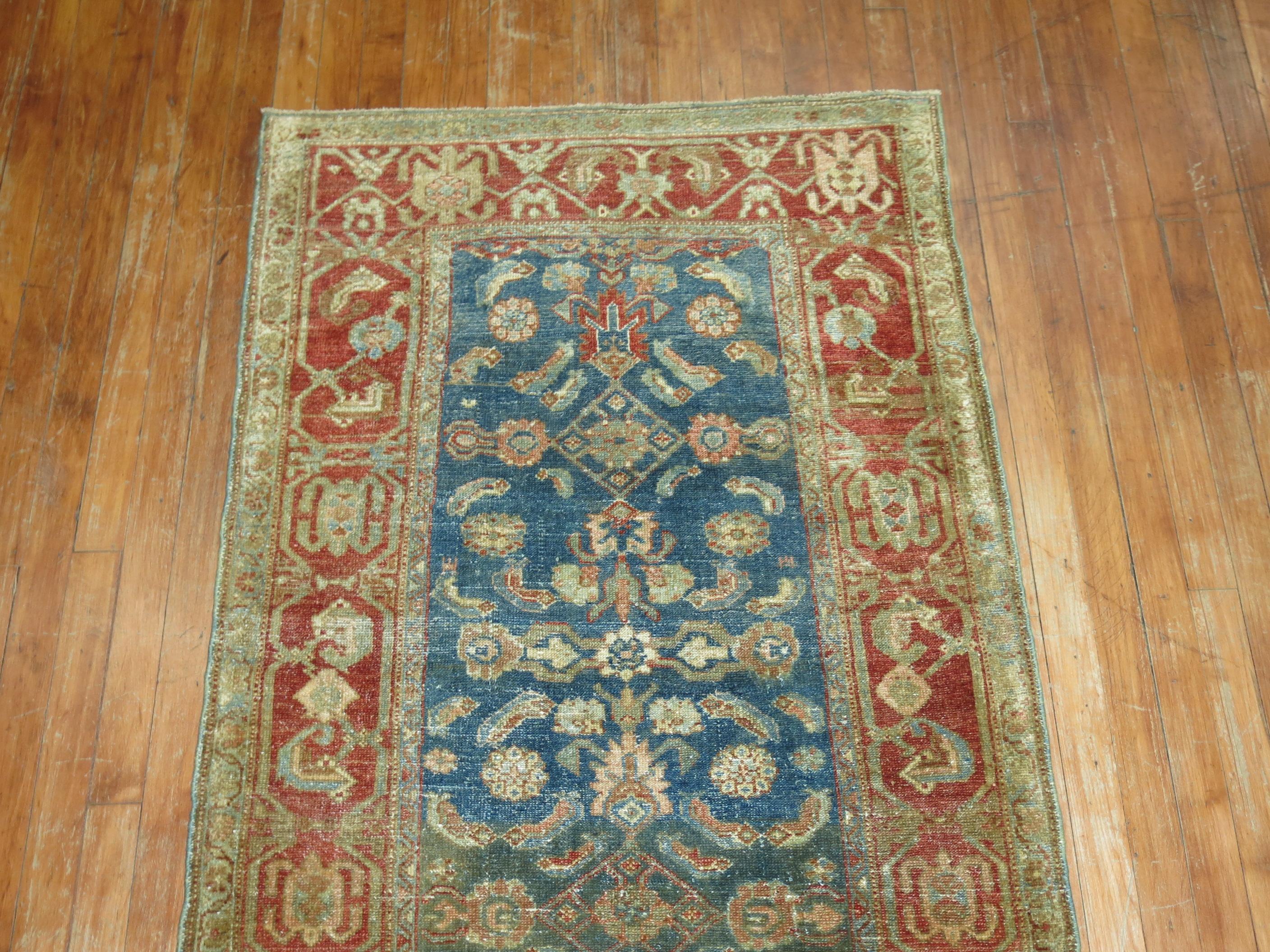 Malayer Green Blue Antique Persian Runner For Sale