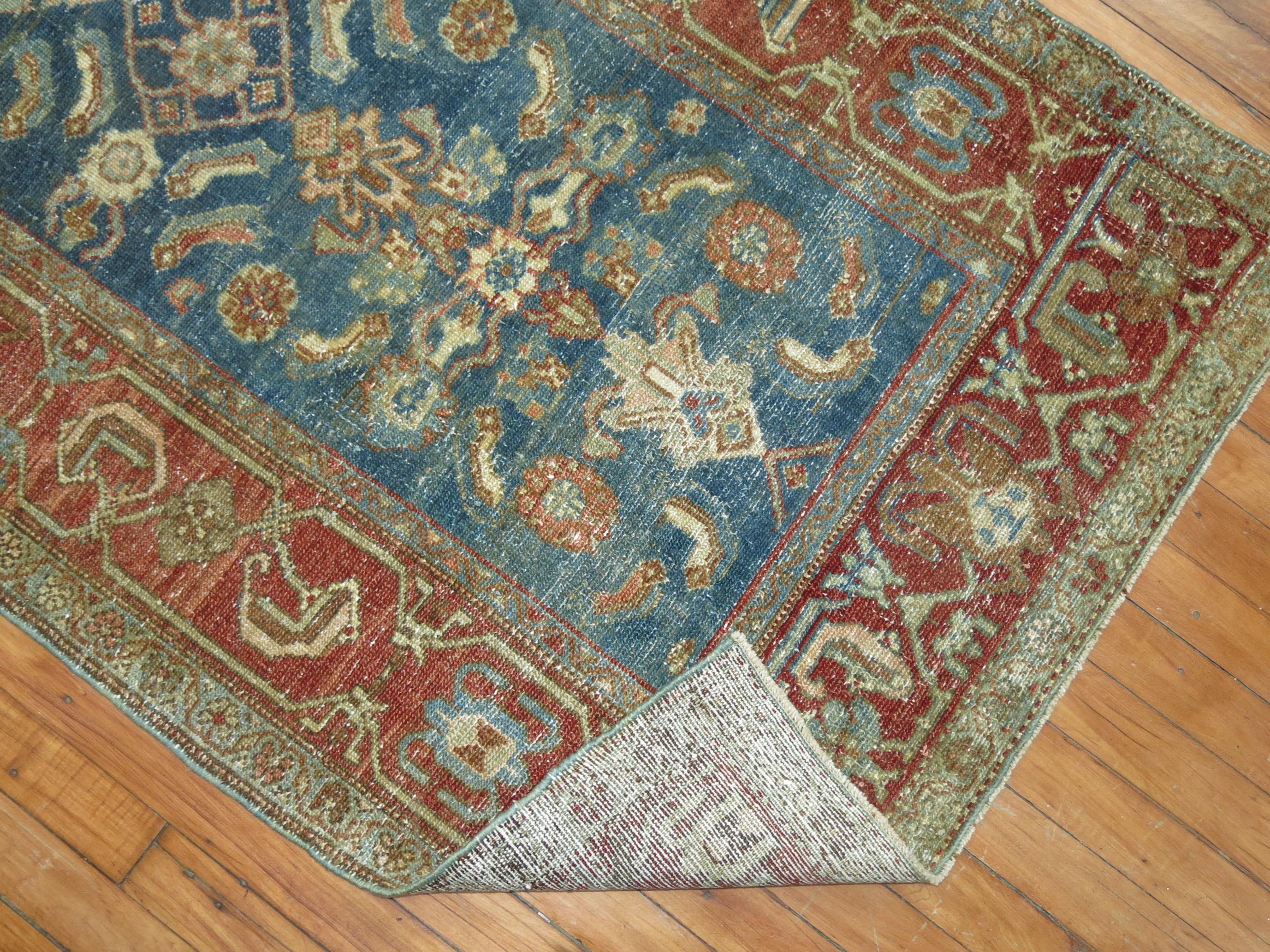 Green Blue Antique Persian Runner In Good Condition For Sale In New York, NY