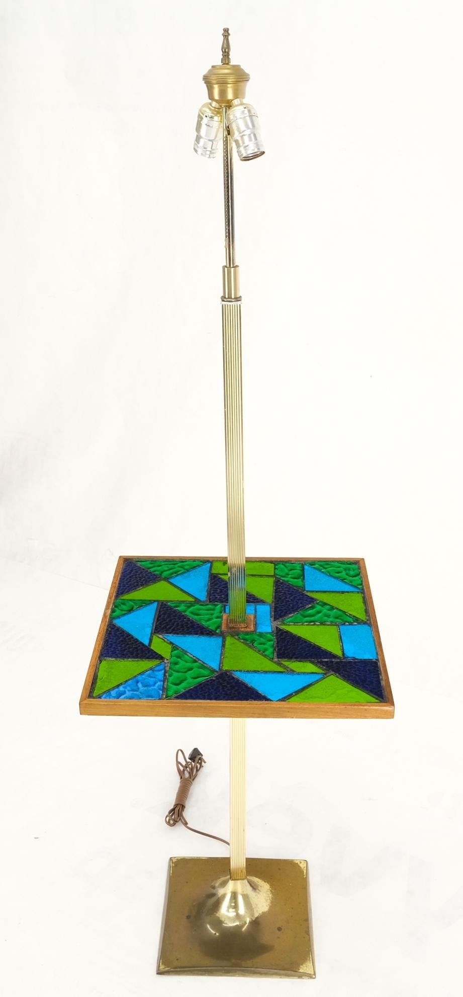 Green Blue Art Glass Square Mosaic Top Side End Table Floor Lamp Mid-Century  For Sale 3