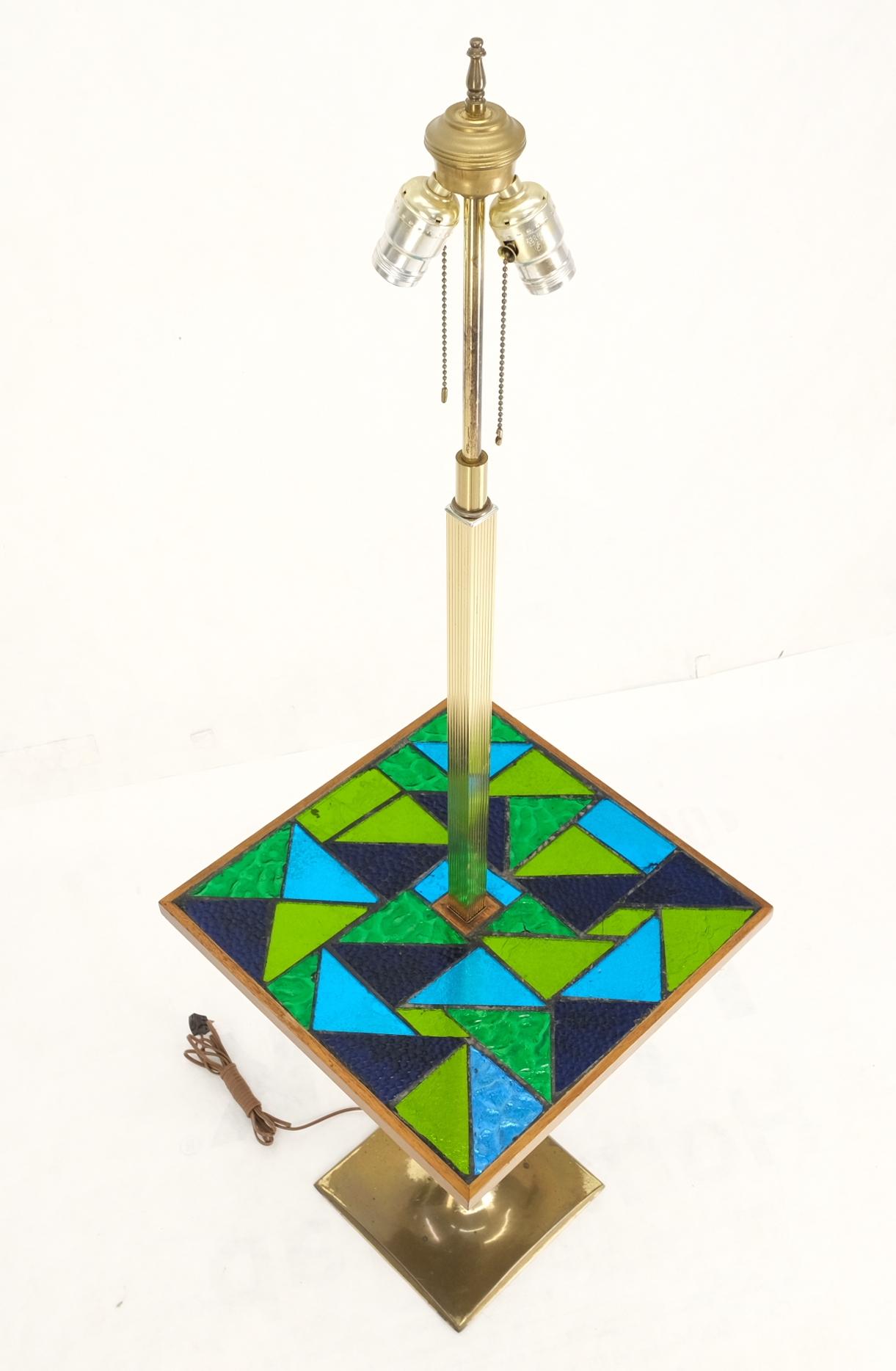 Green Blue Art Glass Square Mosaic Top Side End Table Floor Lamp Mid-Century  For Sale 4