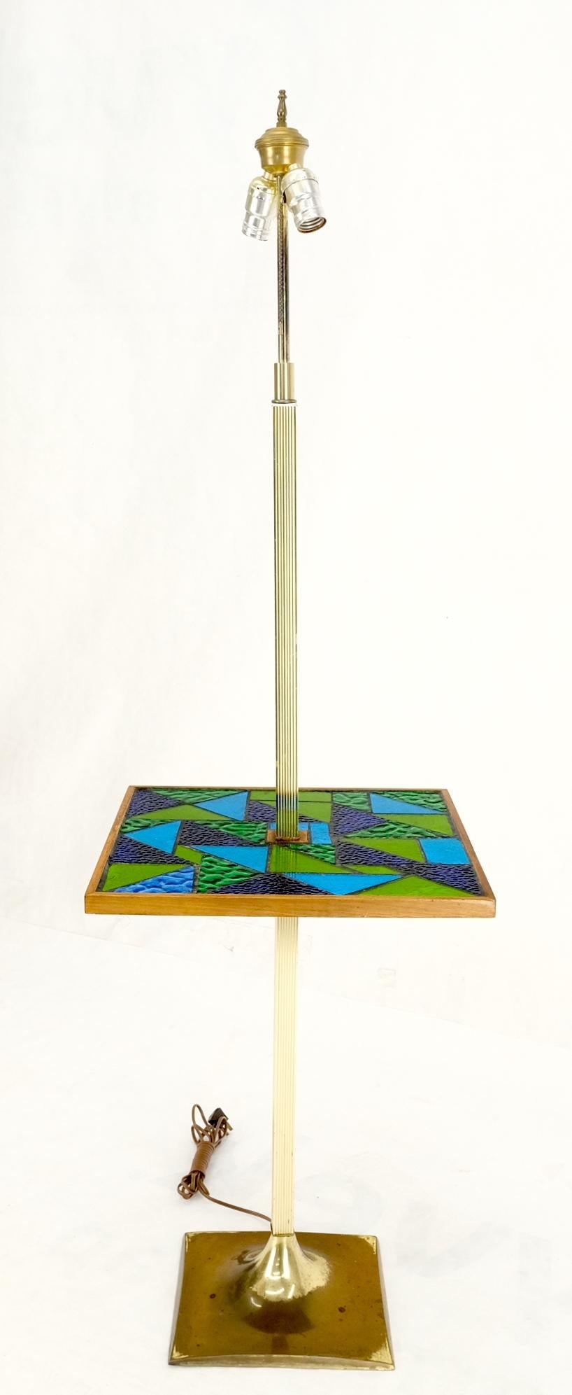 Green Blue Art Glass Square Mosaic Top Side End Table Floor Lamp Mid-Century  For Sale 5