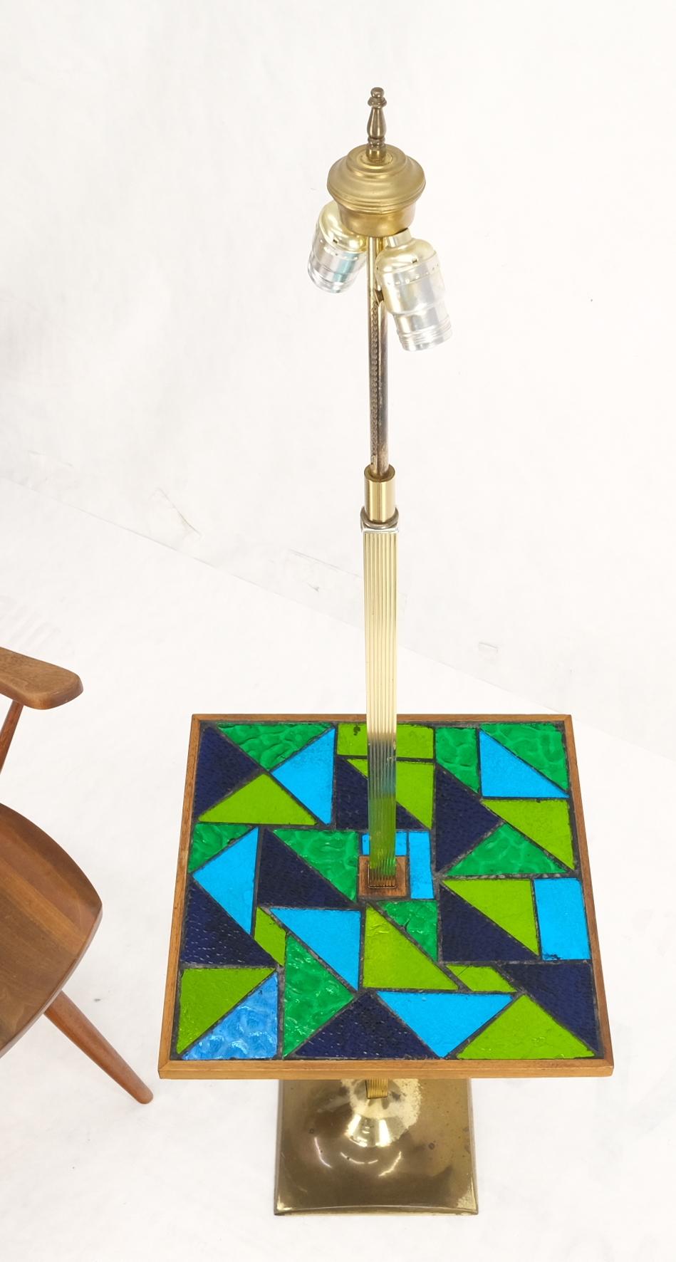 Green Blue Art Glass Square Mosaic Top Side End Table Floor Lamp Mid-Century  For Sale 6