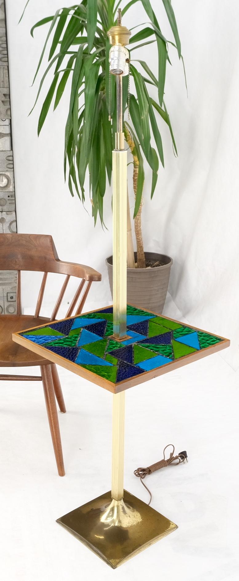 Green Blue Art Glass Square Mosaic Top Side End Table Floor Lamp Mid-Century  For Sale 7