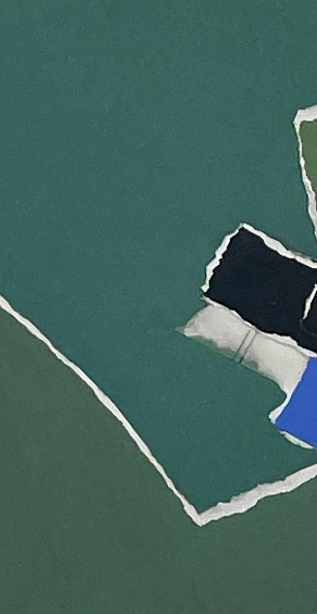 Greene, Blue, Black Collage by Isabelle Bouteillet, France, Contemporary Neuf - En vente à New York, NY
