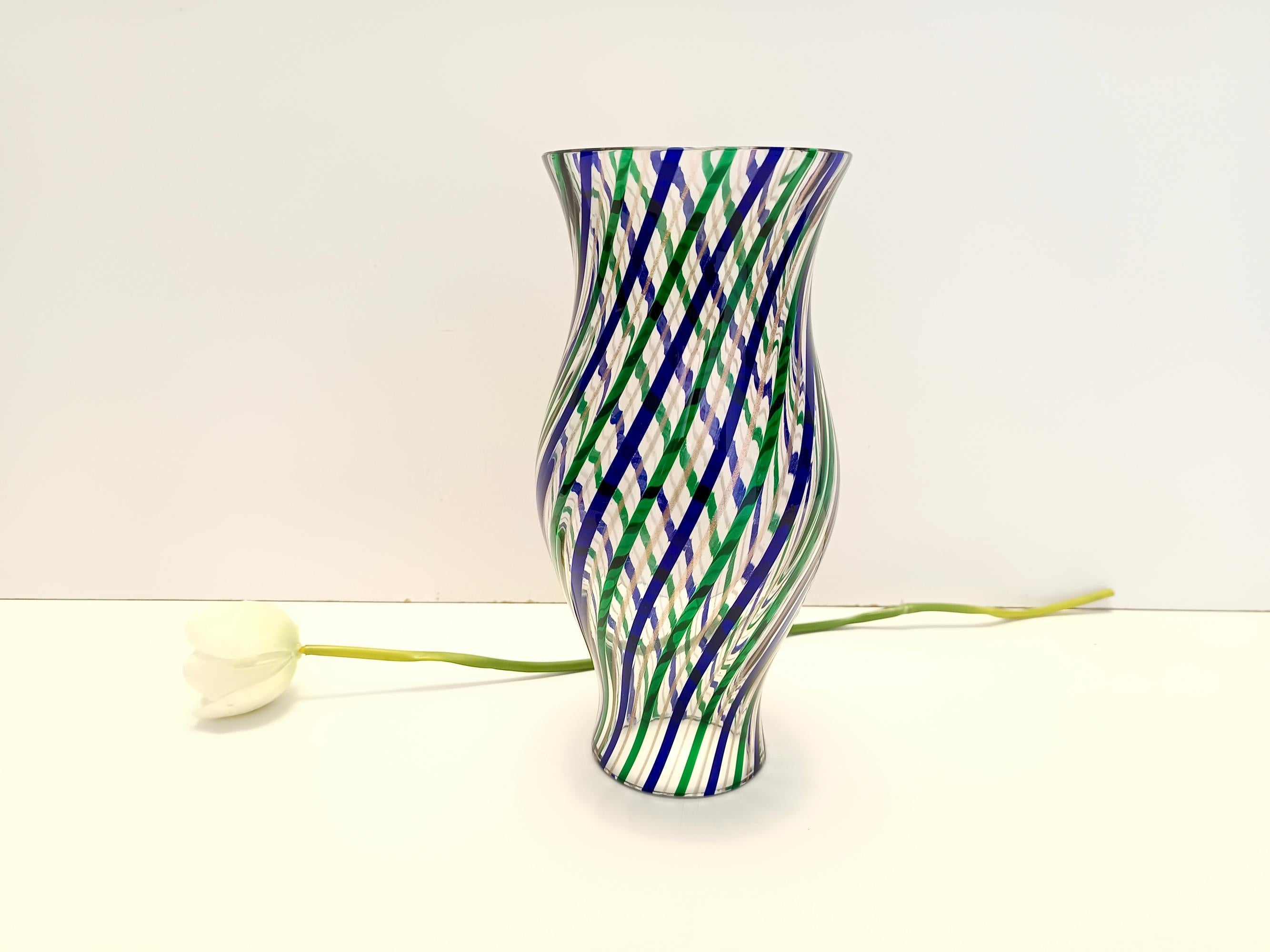 Post-Modern Green, Blue, Bronze and Clear Murano Glass Vase by Irene Paolo, Italy 1990s For Sale