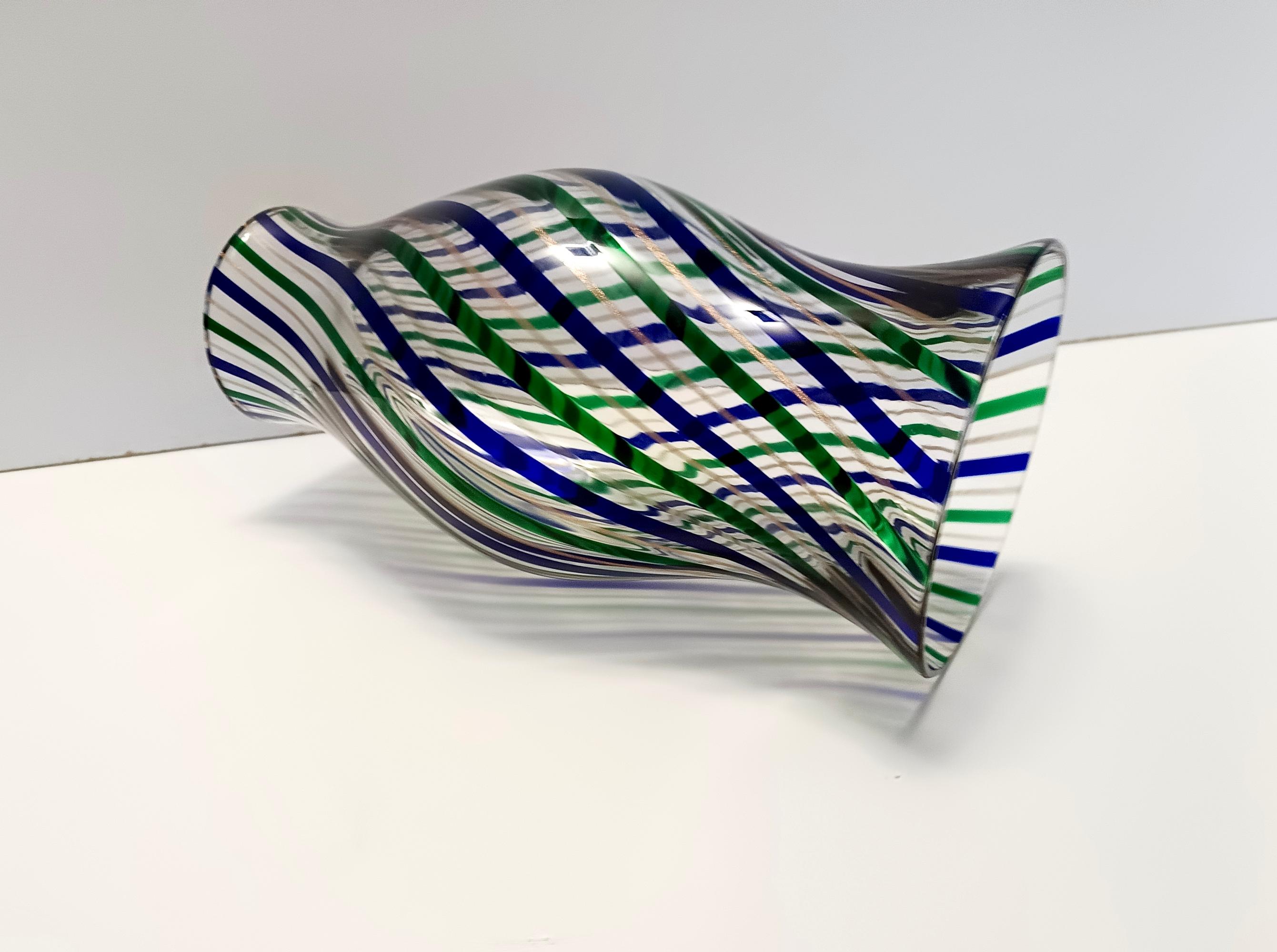 Green, Blue, Bronze and Clear Murano Glass Vase by Irene Paolo, Italy 1990s In Excellent Condition For Sale In Bresso, Lombardy