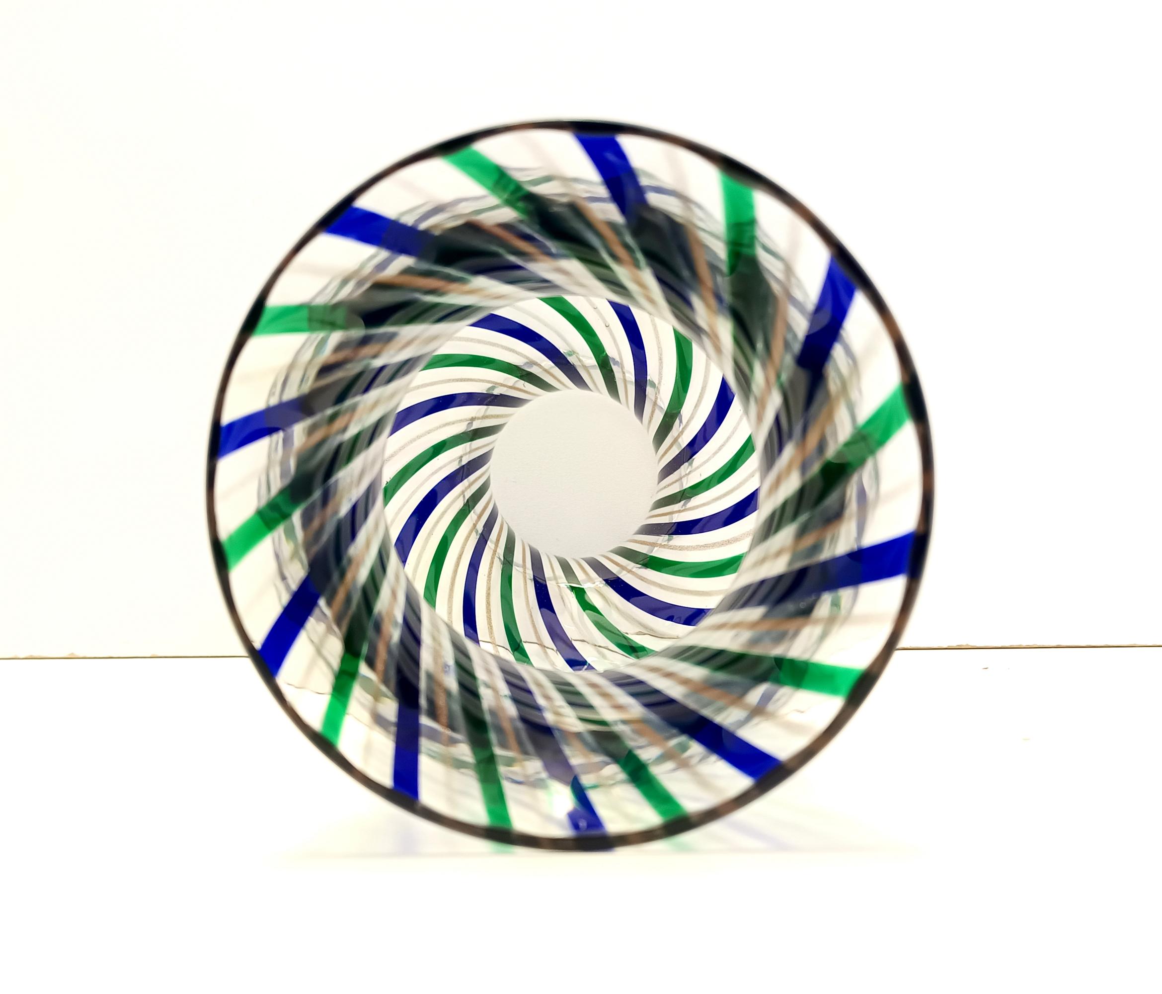 Late 20th Century Green, Blue, Bronze and Clear Murano Glass Vase by Irene Paolo, Italy 1990s For Sale