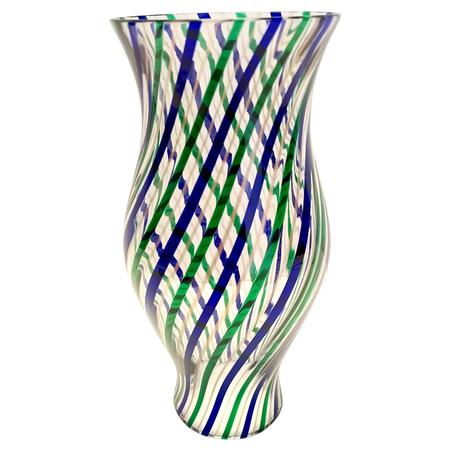 Green, Blue, Bronze and Clear Murano Glass Vase by Irene Paolo, Italy 1990s For Sale