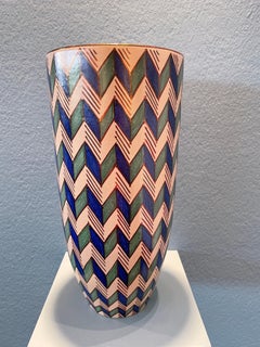 Green & Blue Byzantium Ceramic Vase Hand Painted Majolica Italy Contemporary