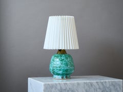 Grün-blaue Art-Déco-Tischlampe aus Keramik, Schweden, 1940er Jahre.