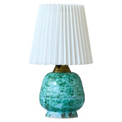 Grün-blaue Art-Déco-Tischlampe aus Keramik, Schweden, 1940er Jahre.