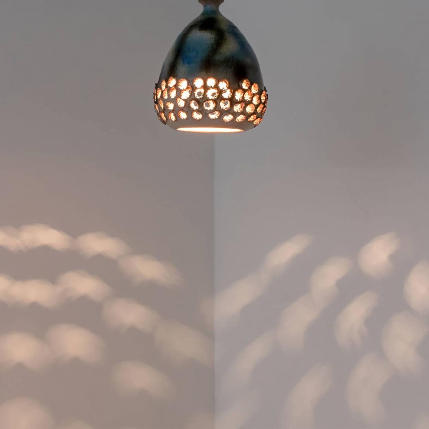Lampada a sospensione in ceramica verde e blu, Danimarca, 1970 in vendita 2