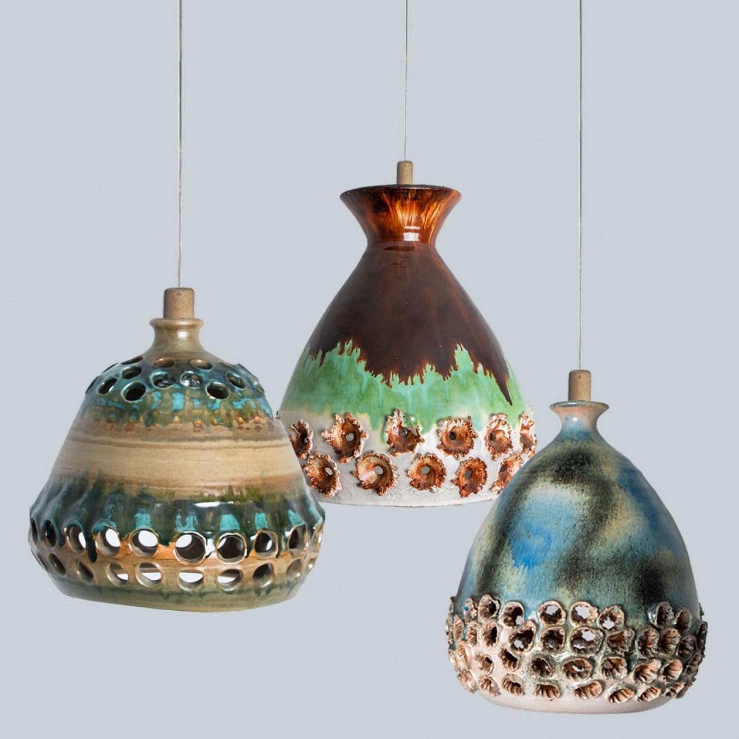 Lampada a sospensione in ceramica verde e blu, Danimarca, 1970 in vendita 5