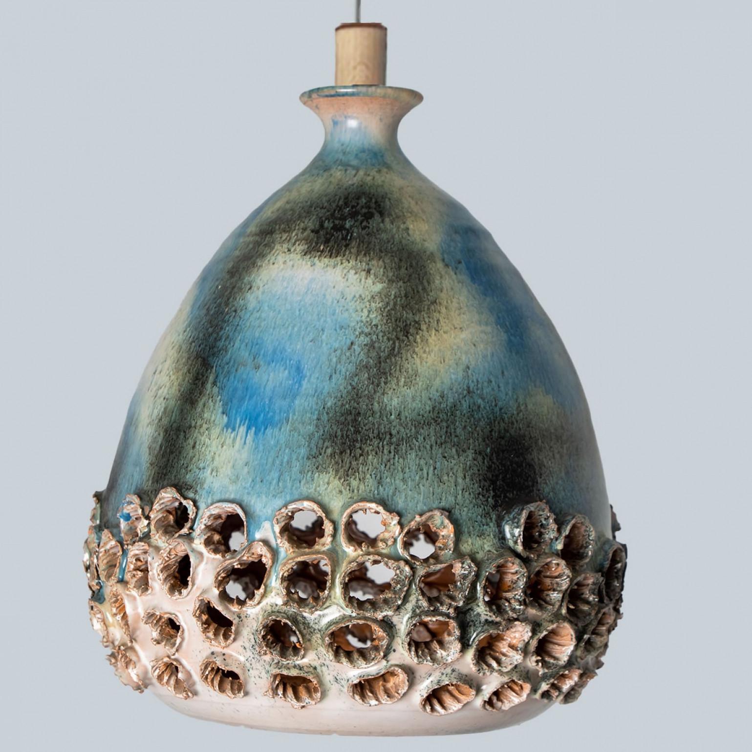 Danese Lampada a sospensione in ceramica verde e blu, Danimarca, 1970 in vendita