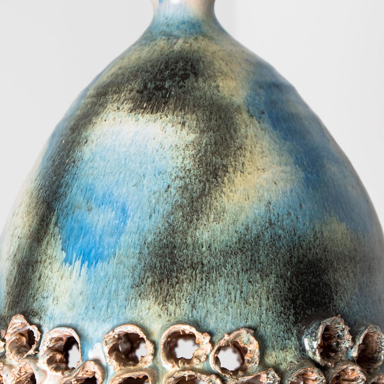 Lampada a sospensione in ceramica verde e blu, Danimarca, 1970 In condizioni buone in vendita a Rijssen, NL