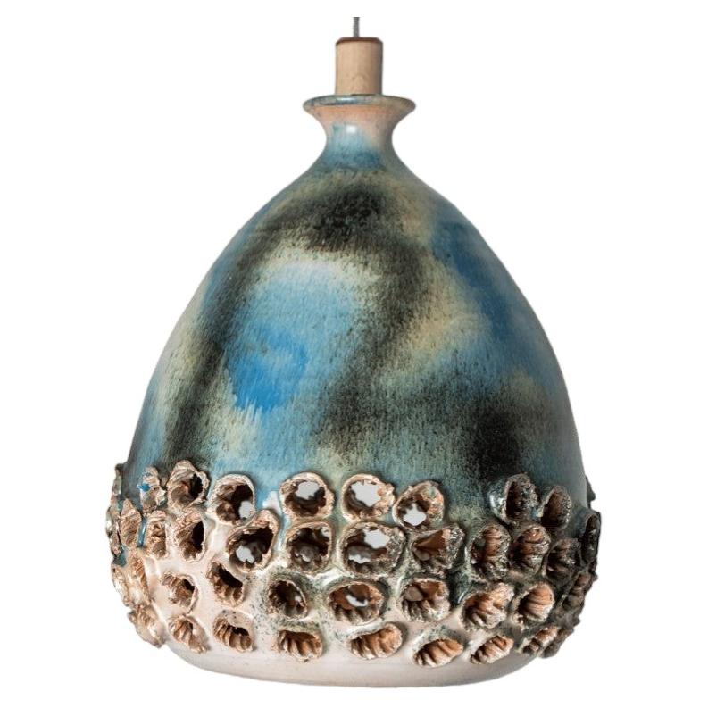 Green Blue Ceramic Pendant Light, Denmark, 1970 For Sale