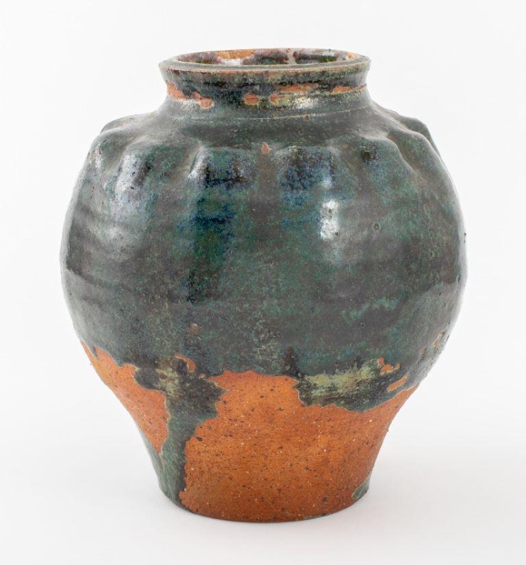 Unknown Green Blue Flambe Drip Glazed Art Pottery Vase For Sale