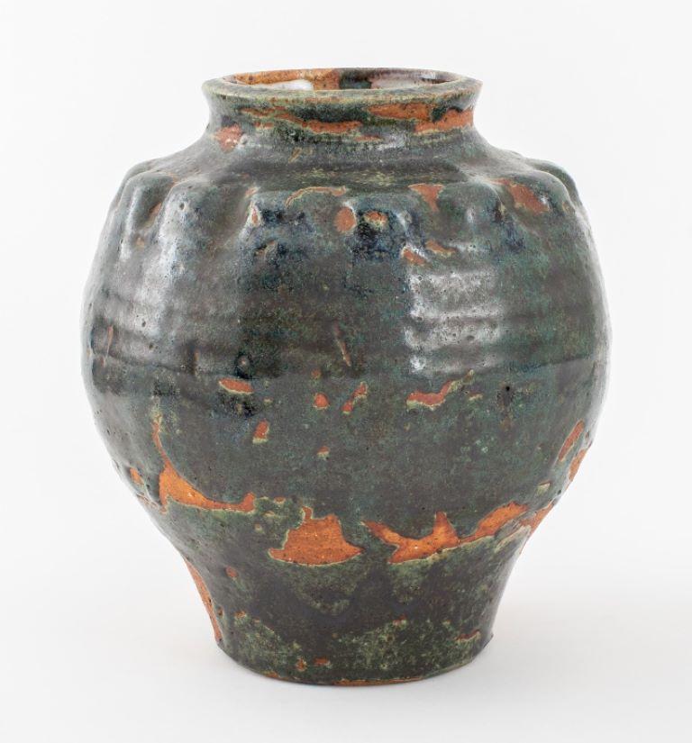 20th Century Green Blue Flambe Drip Glazed Art Pottery Vase For Sale