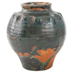 Vase de poterie d'art émaillé à gouttes bleu vert flambe