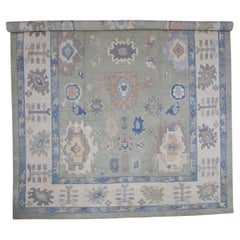 Green & Blue Floral Design Handwoven Wool Turkish Oushak Rug 13'11" X 20'6"