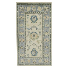 Handgewebter türkischer Oushak-Teppich aus Wolle in Grün & Blau mit Blumenmuster 2'10" x 5'1"