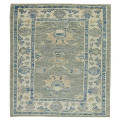 Green & Blue Floral Design Handwoven Wool Turkish Oushak Rug