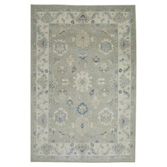 Green & Blue Floral Design Handwoven Wool Turkish Oushak Rug 6' x 8'7"