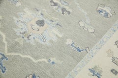 Handgewebter türkischer Oushak-Teppich aus Wolle in Grün & Blau mit Blumenmuster, 6' x 8'8"