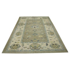 Green & Blue Floral Design Handwoven Wool Turkish Oushak Rug 6'5" x 8'6"