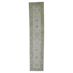 Green 
Blue Floral Design Handwoven Wool Turkish Oushak Runner