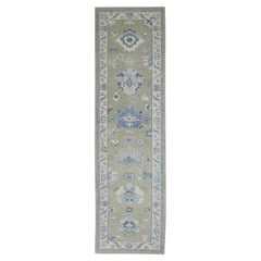 Green 
Blue Floral Design Handwoven Wool Turkish Oushak Runner