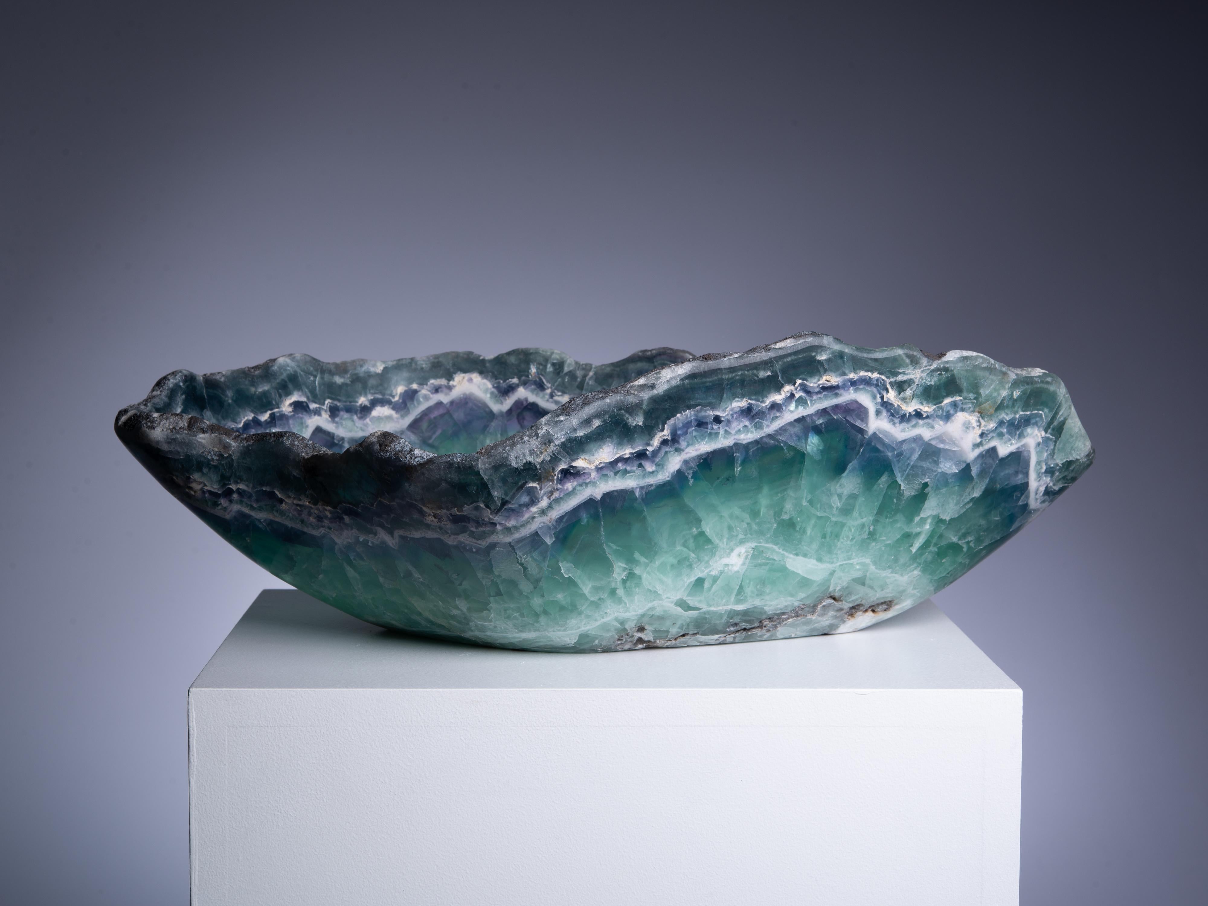 18th Century and Earlier Green-Blue Fluorite Decorative Crystal Bowl