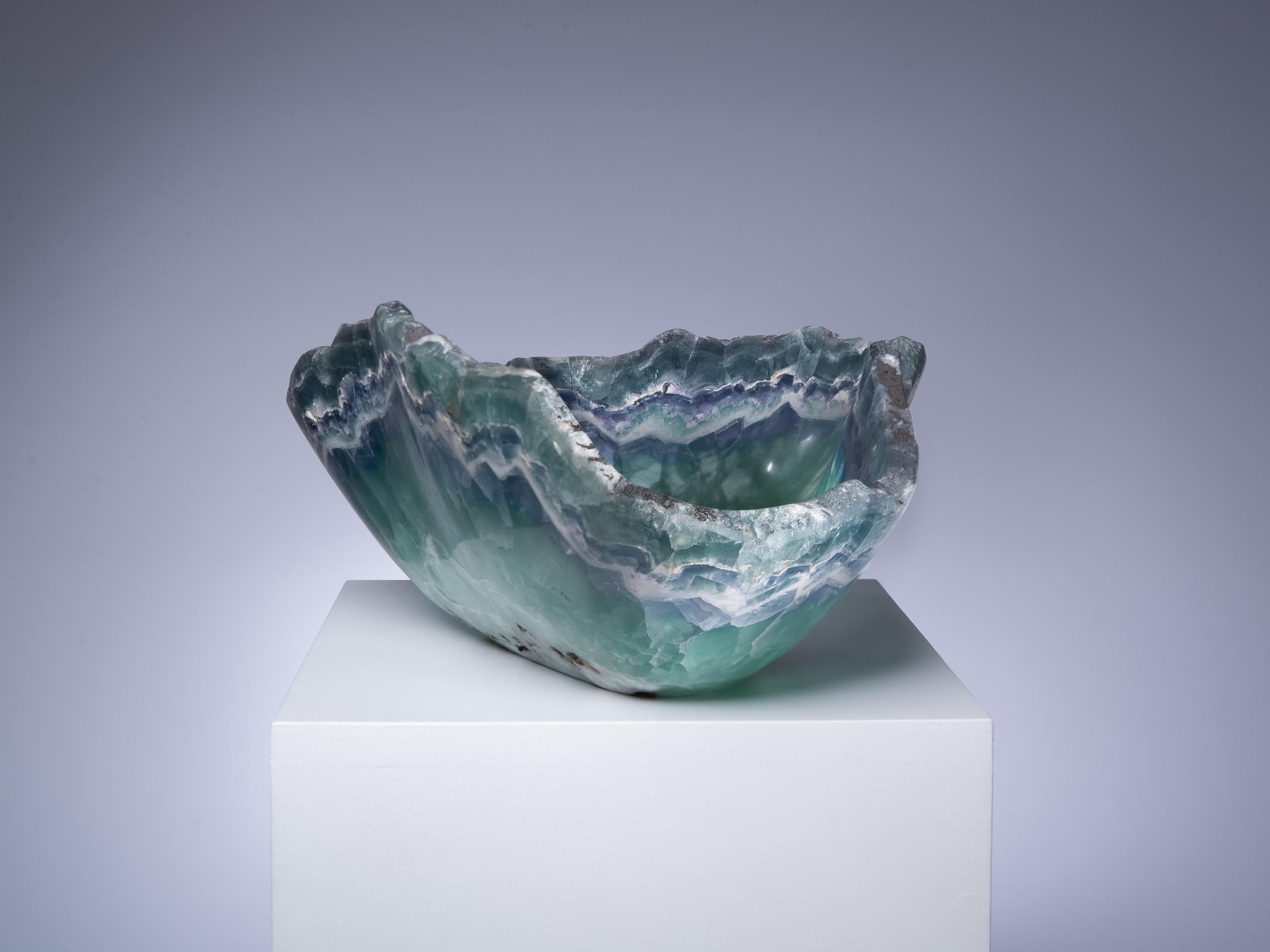 Stone Green-Blue Fluorite Decorative Crystal Bowl