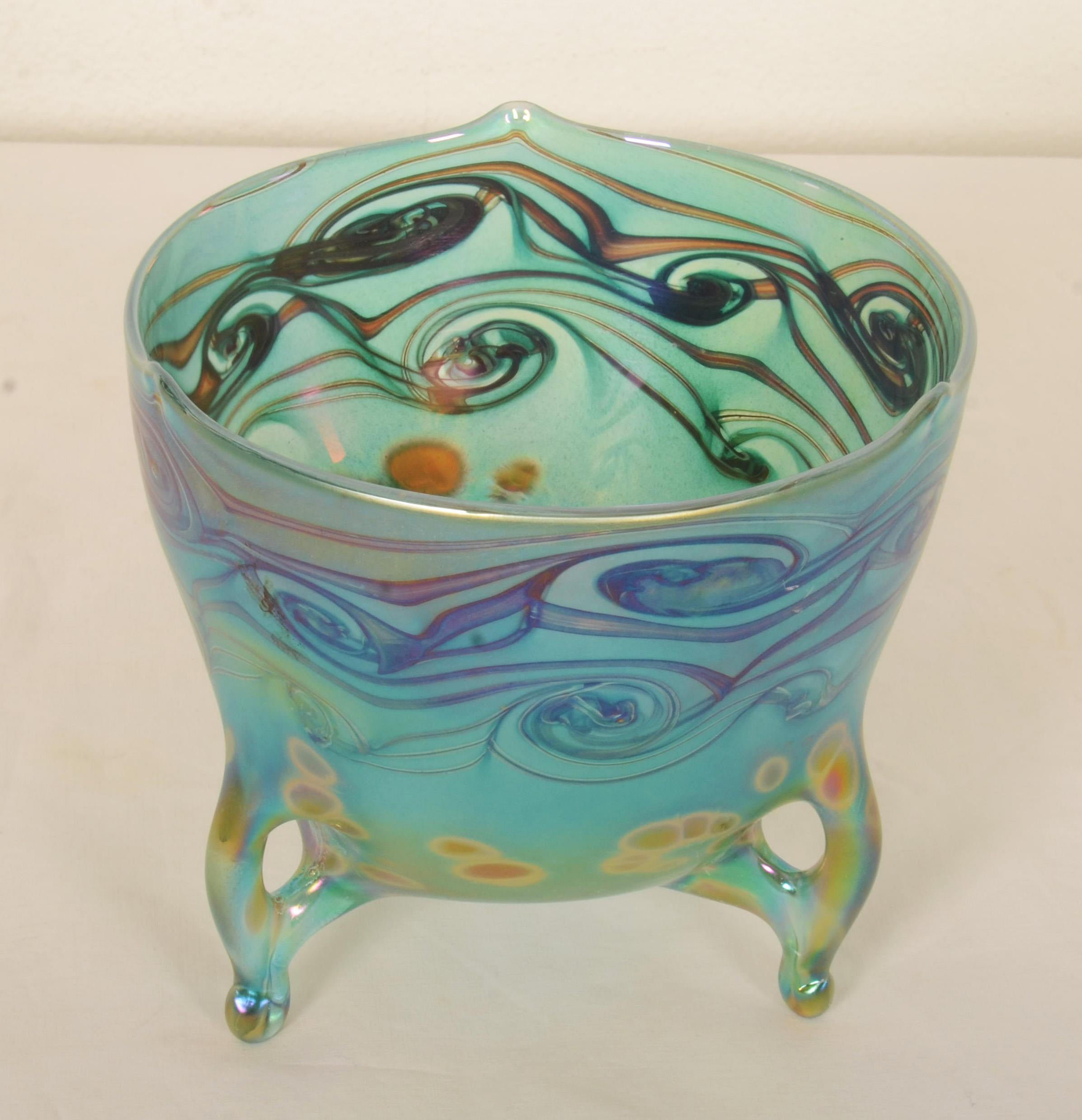 Cuenco de cristal verde/azul Estilo Art Nouveau Checo en venta
