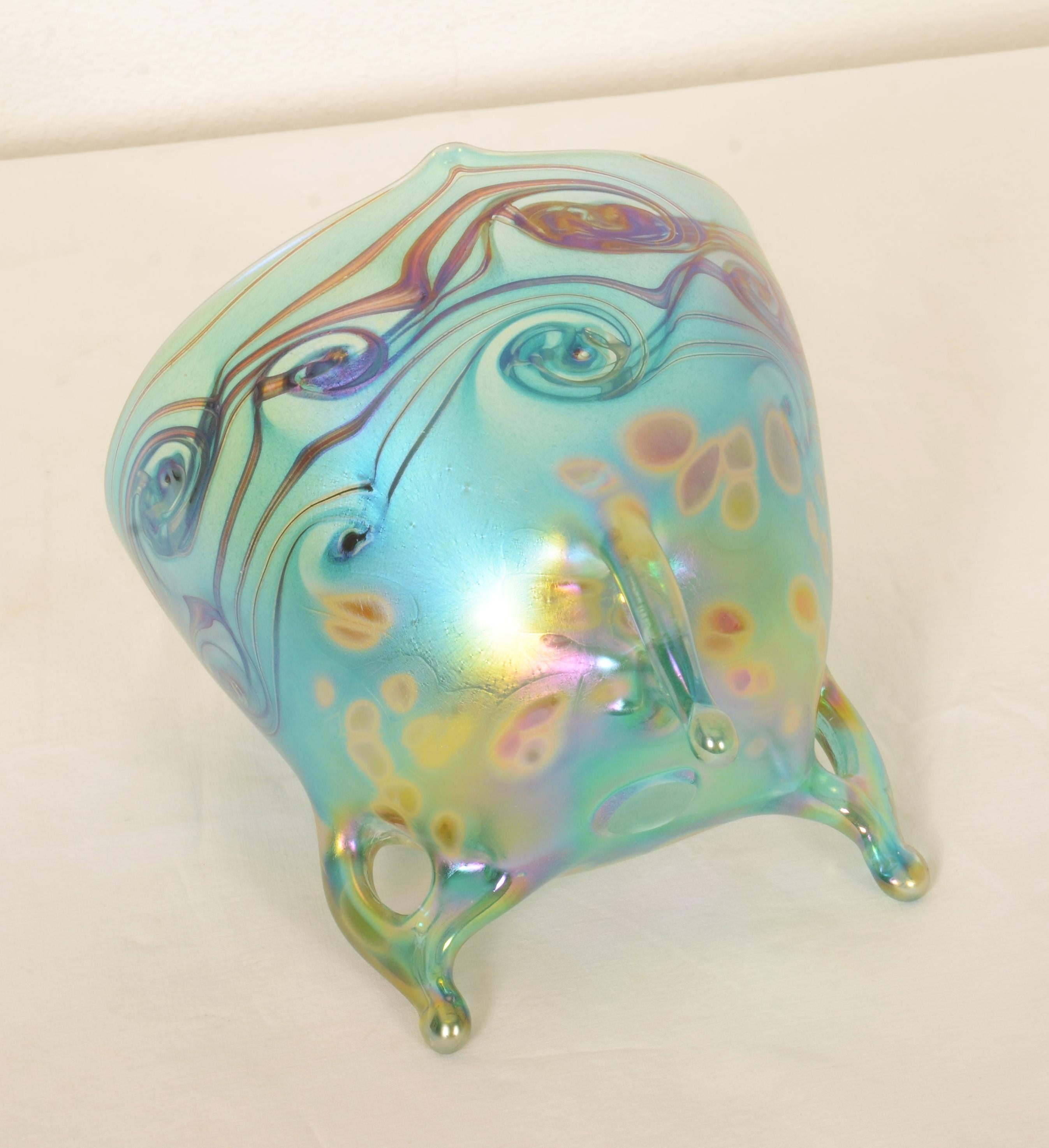 Cuenco de cristal verde/azul Estilo Art Nouveau Vidrio artístico en venta