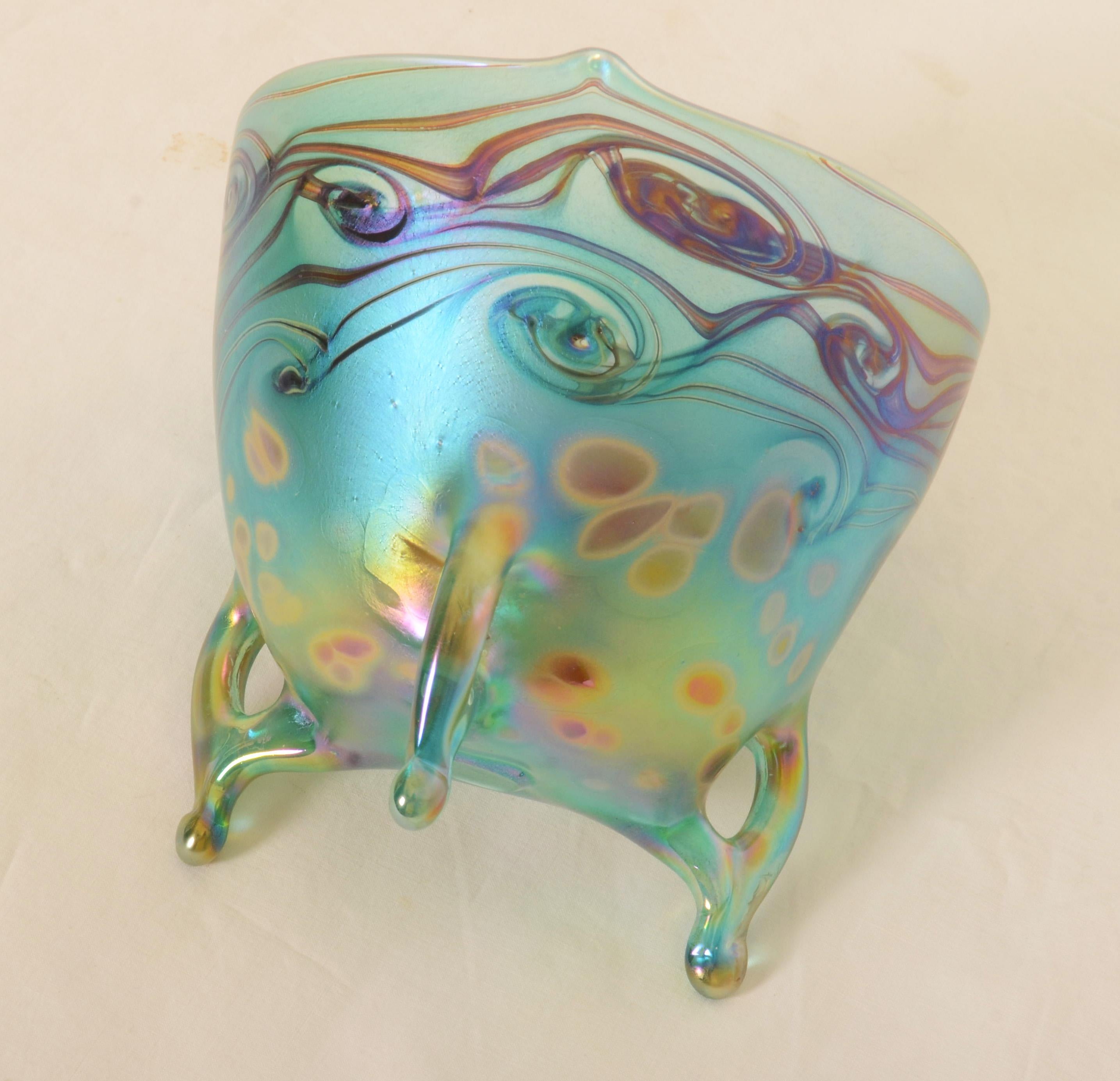 Cuenco de cristal verde/azul Estilo Art Nouveau en venta 1