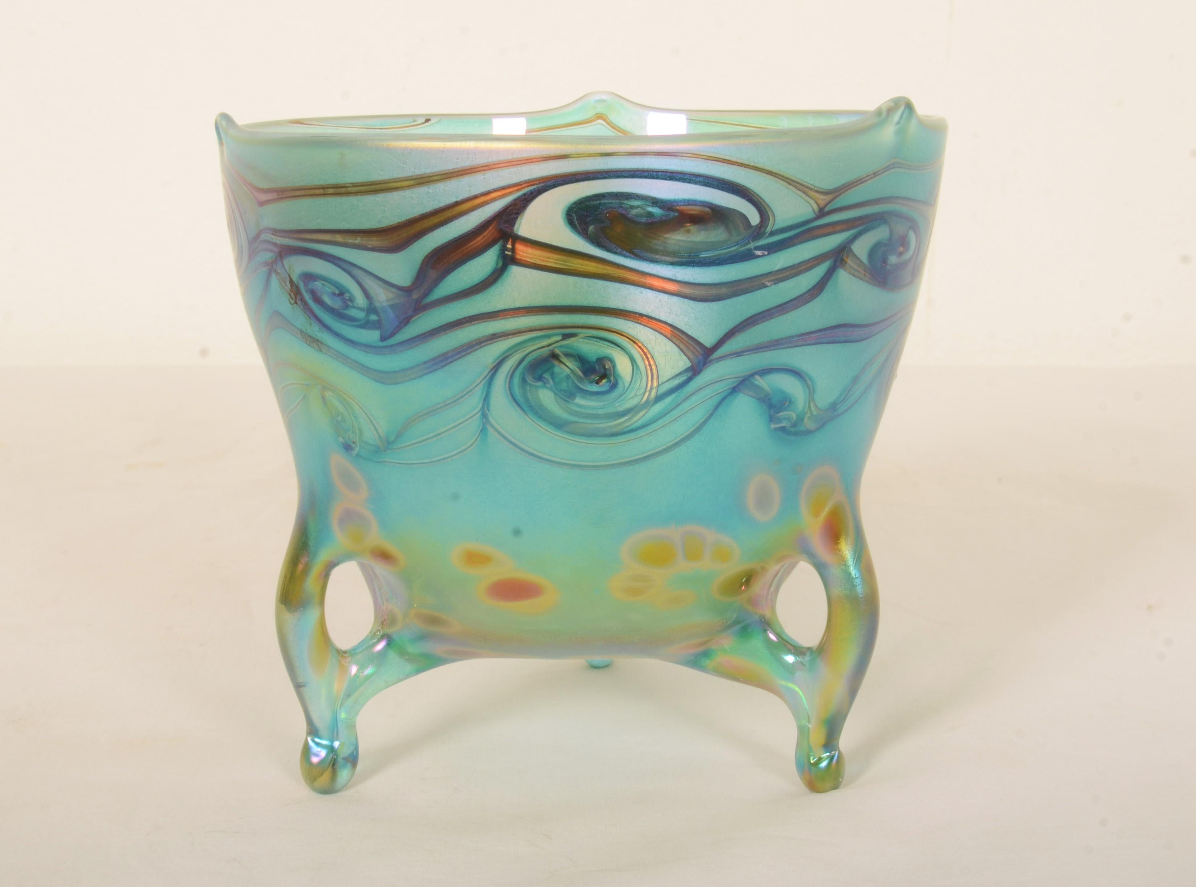 Cuenco de cristal verde/azul Estilo Art Nouveau en venta 2