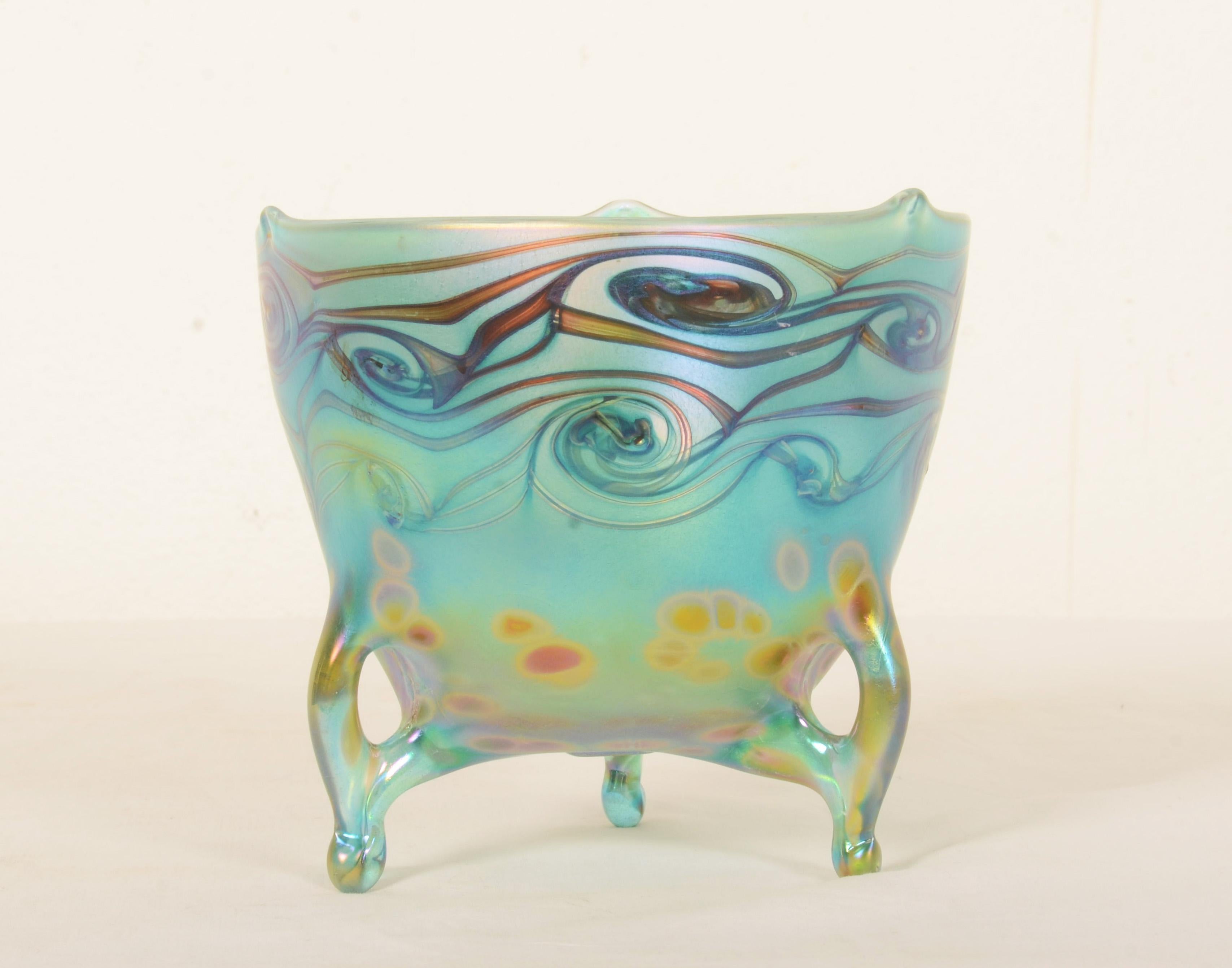 Cuenco de cristal verde/azul Estilo Art Nouveau en venta 3