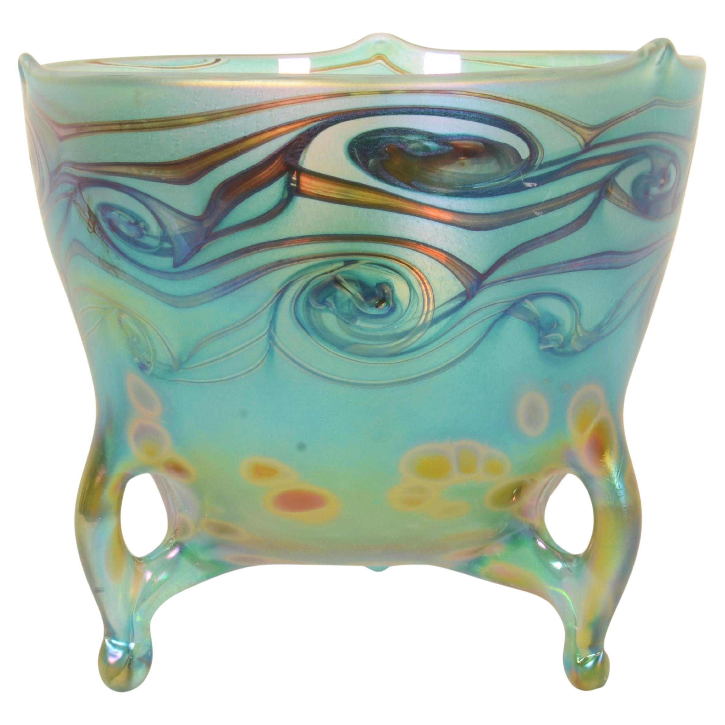 Green/Blue Glass Bowl Art Nouveau Style