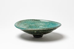 Coupe en céramique émaillée vert/bleu de Gisèle Buthod Garçon, circa 1980-1990