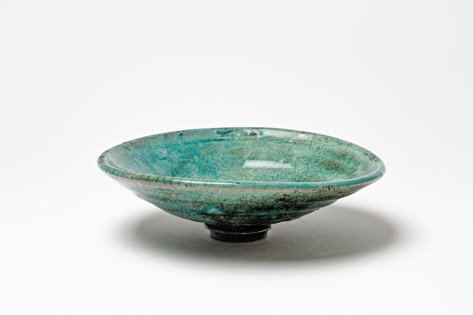 Beaux Arts Green/blue glazed ceramic cup by Gisèle Buthod Garçon, circa 1980-1990 For Sale