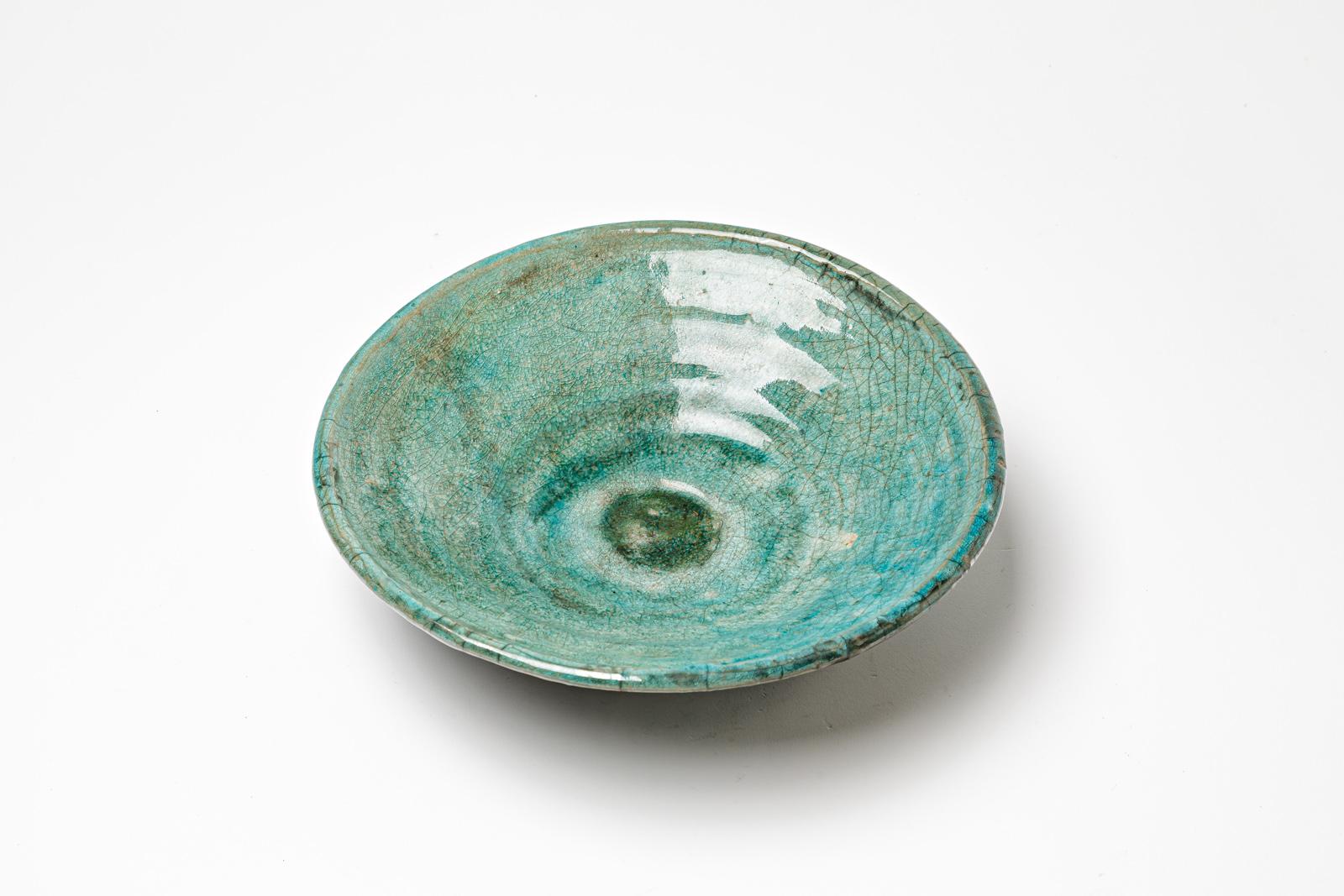 Green/blue glazed ceramic cup by Gisèle Buthod Garçon, circa 1980-1990 In Excellent Condition For Sale In Saint-Ouen, FR