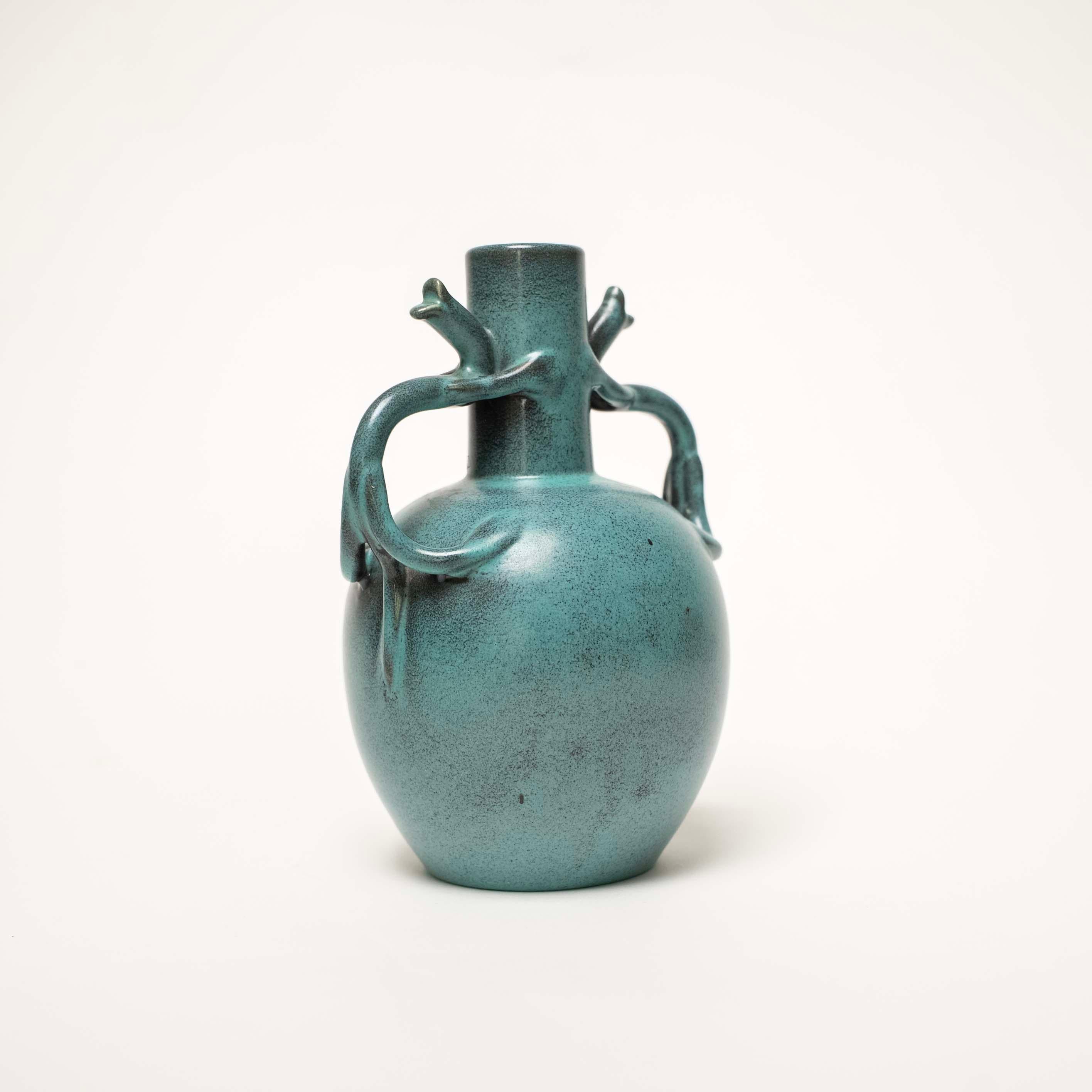 Green-Blue Glazed Ceramic Vase by Eva Jancke Björk for Upsala Ekeby, Sweden For Sale 4