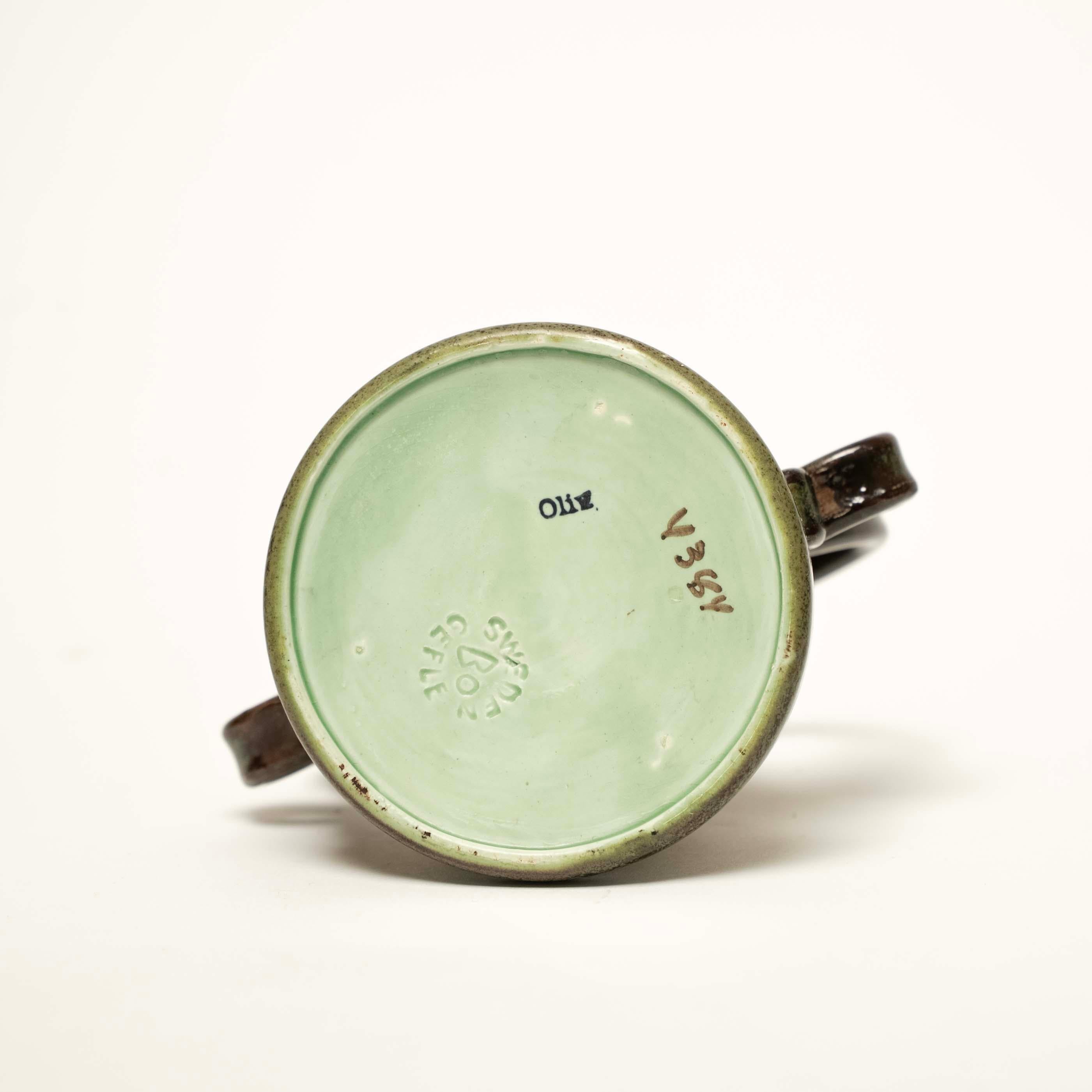 Green-Blue Glazed Ceramic Vase by Eva Jancke Björk for Upsala Ekeby, Sweden For Sale 4